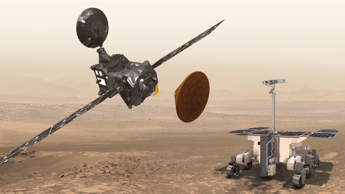 Misja ExoMars: sonda TGO i lądownik Schiaparelli okiem artysty rys. ESA / ATG medialab