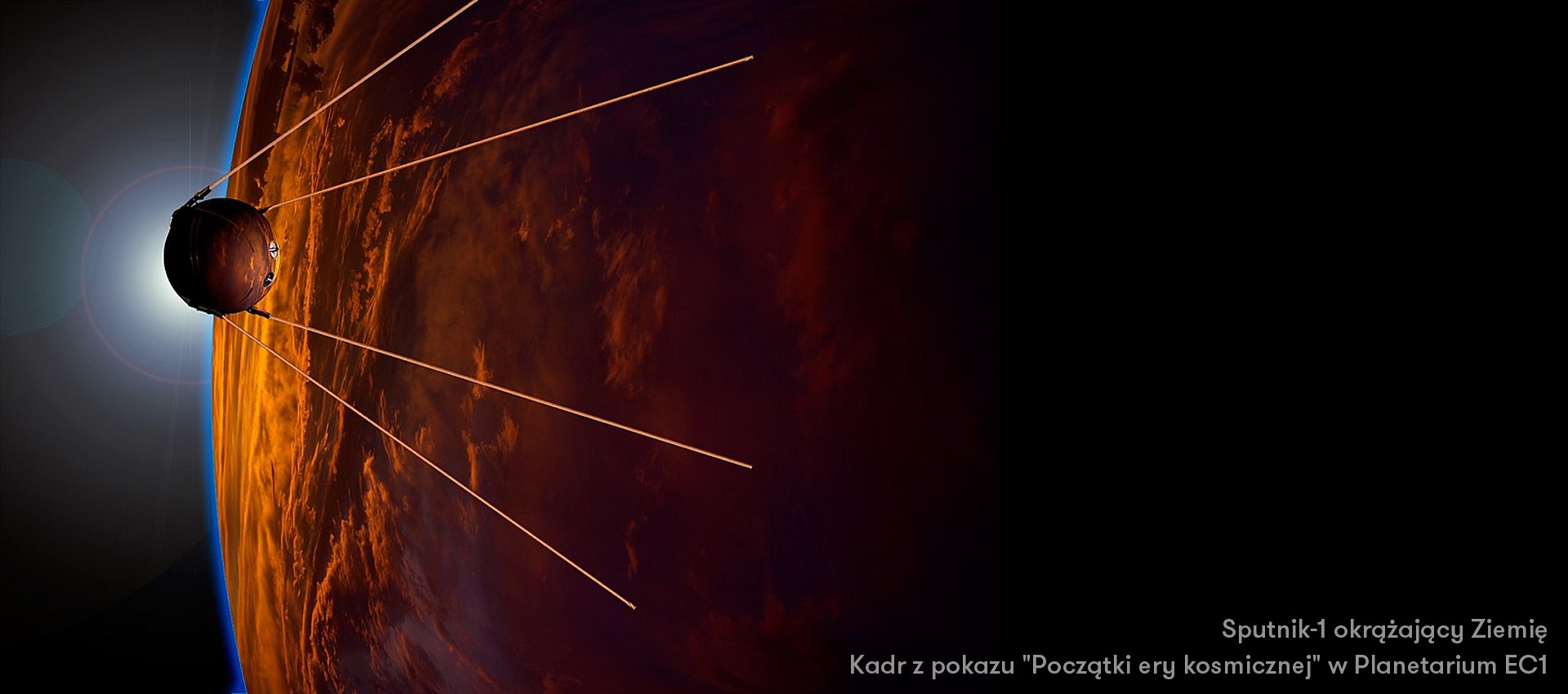 Spotnik-1 okrąża Ziemię - kadr z pokazu "Początki ery kosmicznej"