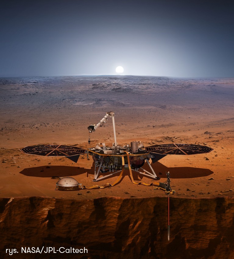 Wizualizacja sondy InSight na powierzchni Marsa