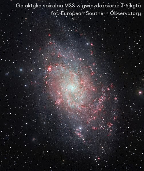 Galaktyka spiralna M33 w gwiazdozbiorze Trójkąta