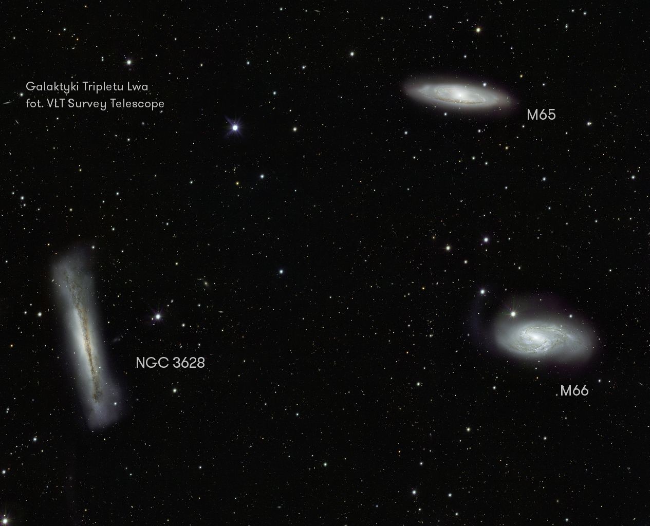Triplet Lwa - zdjęcie pokazujące układ trzech galaktyk