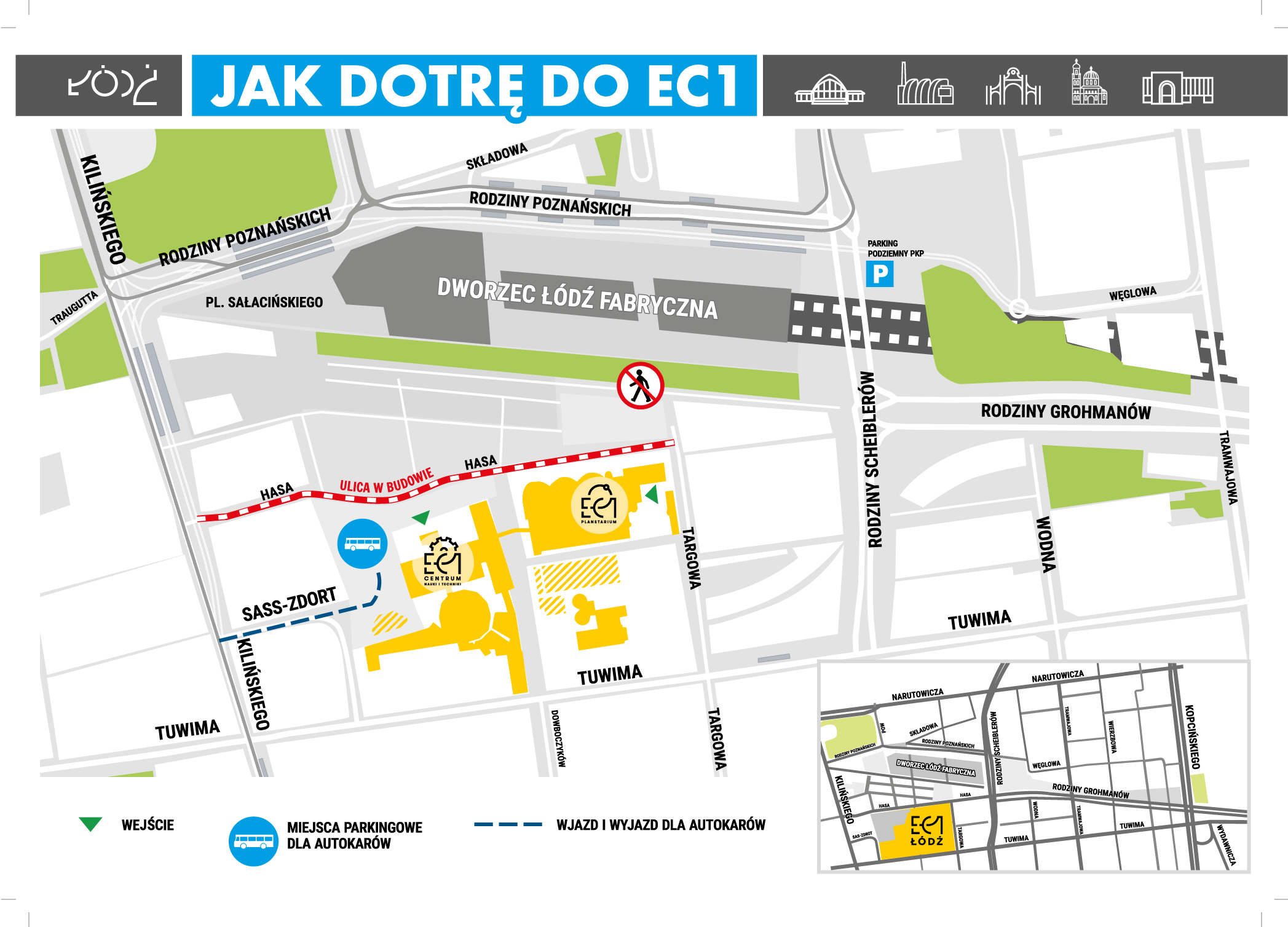 Mapa dojazdu do EC1 Łódź dla autokarów szkolnych