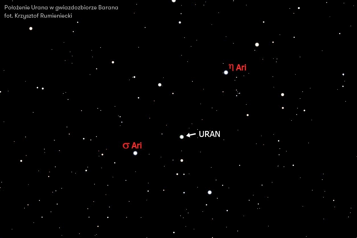 Położenie Urana w gwiazdozbiorze Barana