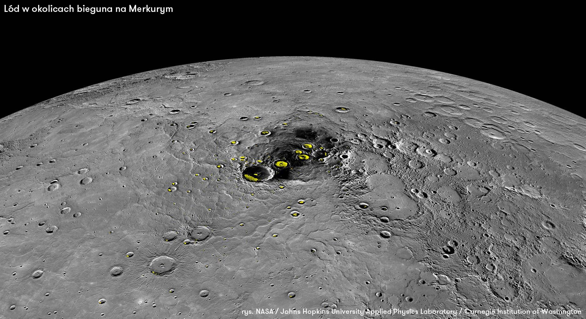 Lód w okolicach bieguna na Merkurym