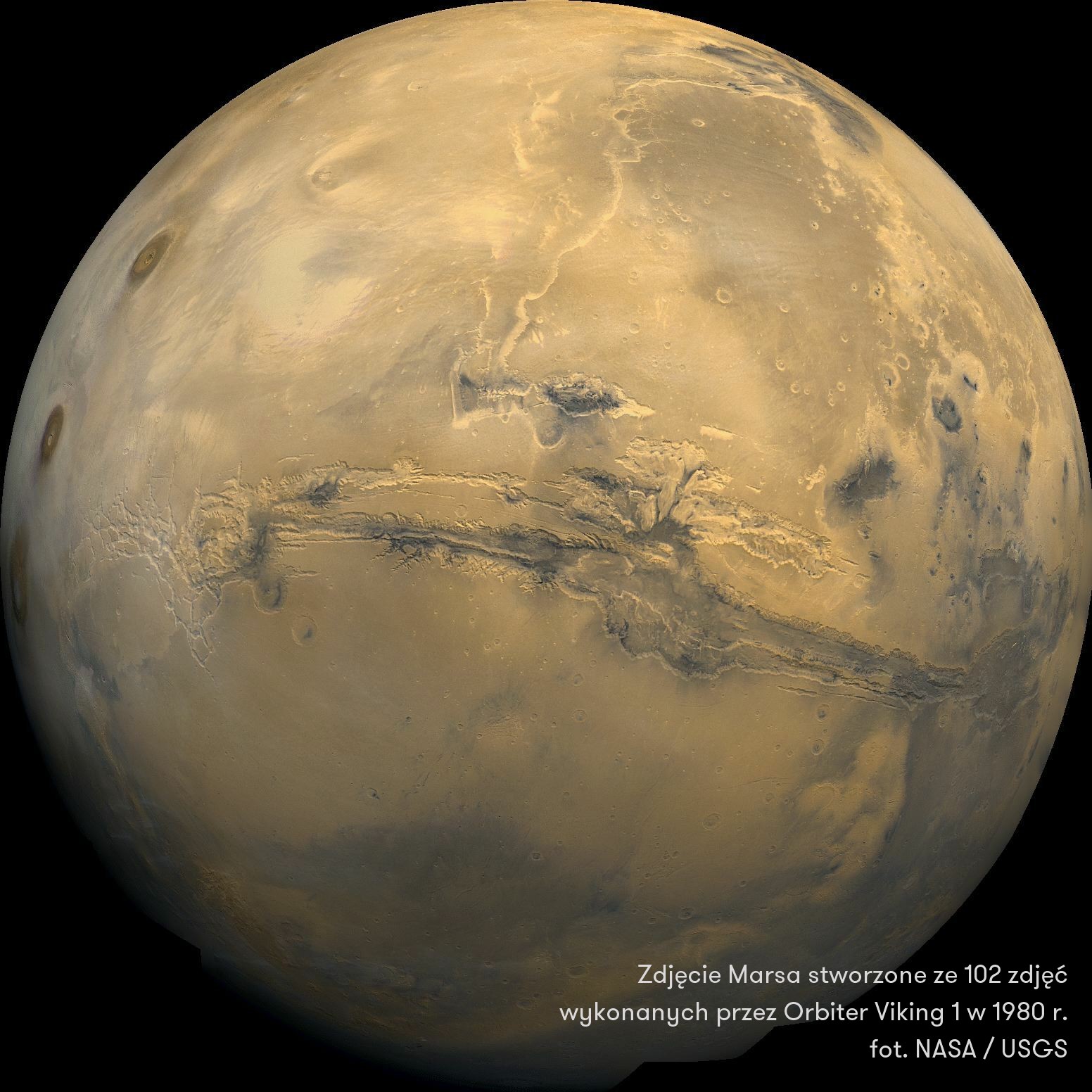 Zdjęcie Marsa stworzone ze 102 fotografii wykonanych przez Orbiter Viking 1 w 1980 roku