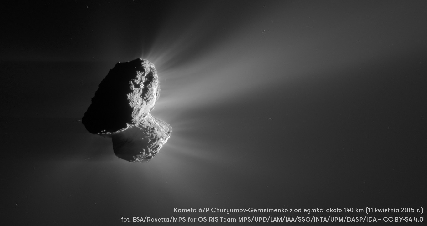 Kometa 67P z odległości około 140 km (zdjęcie z 11 kwietnia 2015 r.)