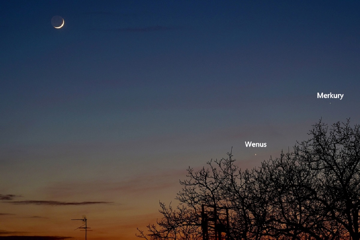 Merkury w konfiguracji z Wenus i Księżycem